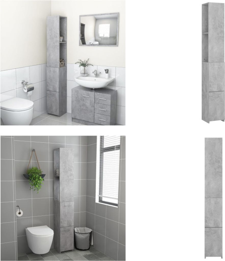 vidaXL Badschrank Betongrau 25x26,5x170 cm Holzwerkstoff - Badezimmerschrank - Badezimmerschränke - Schrank - Schränke