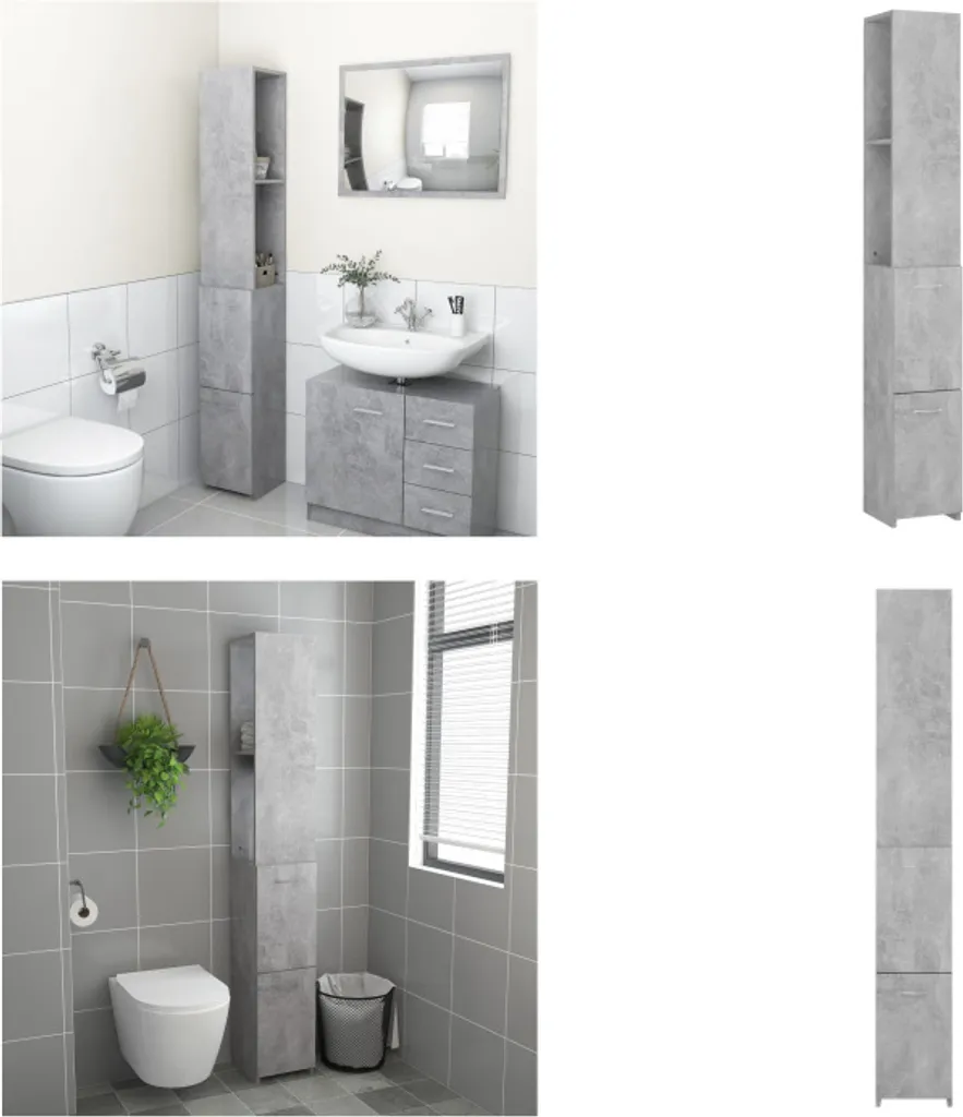 vidaXL Mobiletto da bagno grigio cemento 25x26,5x170 cm in legno - Mobiletto da bagno - Mobiletti da bagno - Mobiletto - Mobiletti