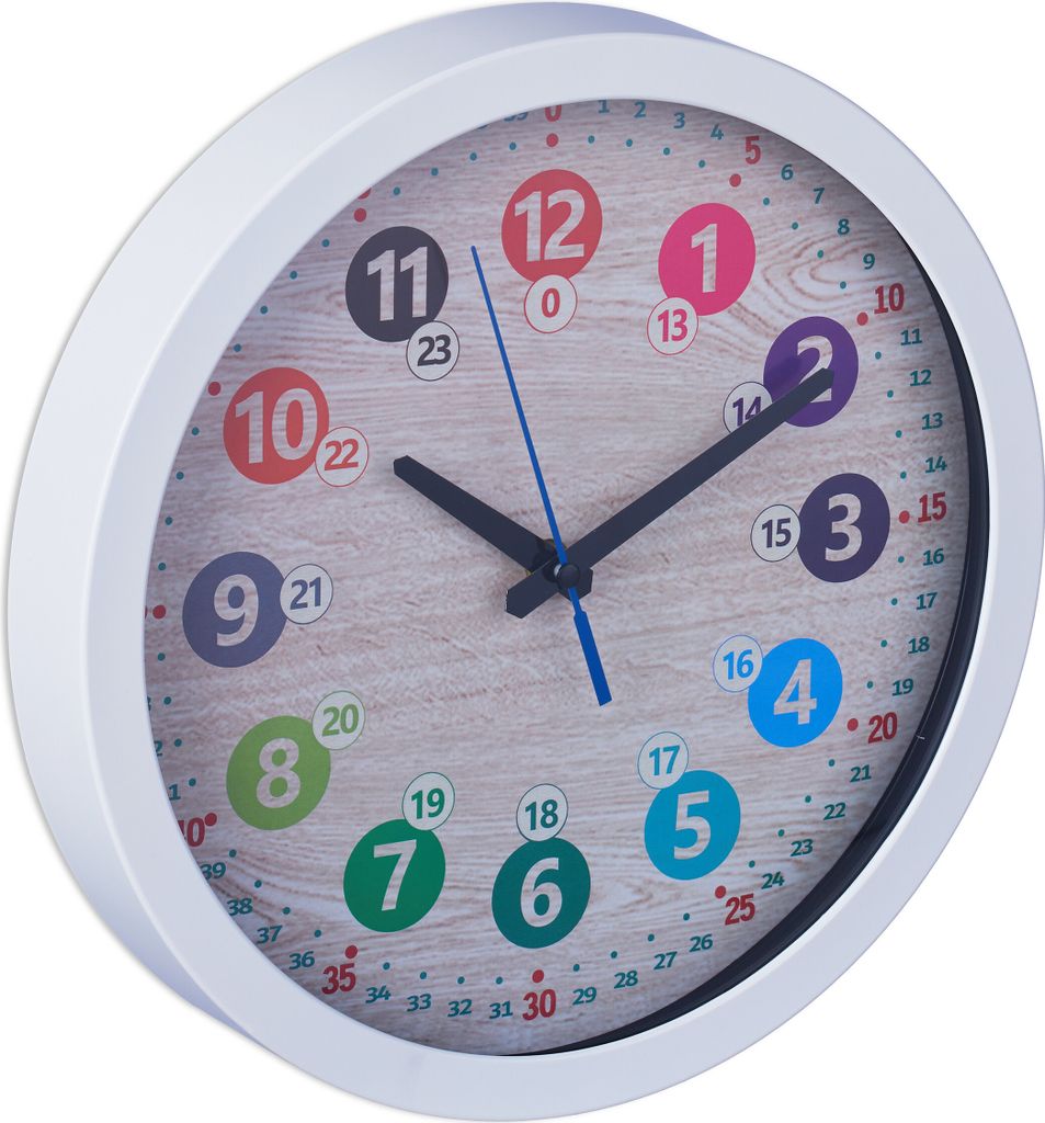 Relaxdays Wanduhr Kinder, Ø 30 cm, bunte Zahlen, Uhrzeit Produktbild 