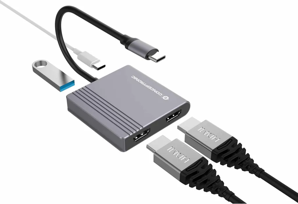 Hub USB-C Multiport Conceptronic avec 2 ports HDMI pour double écran - 3
