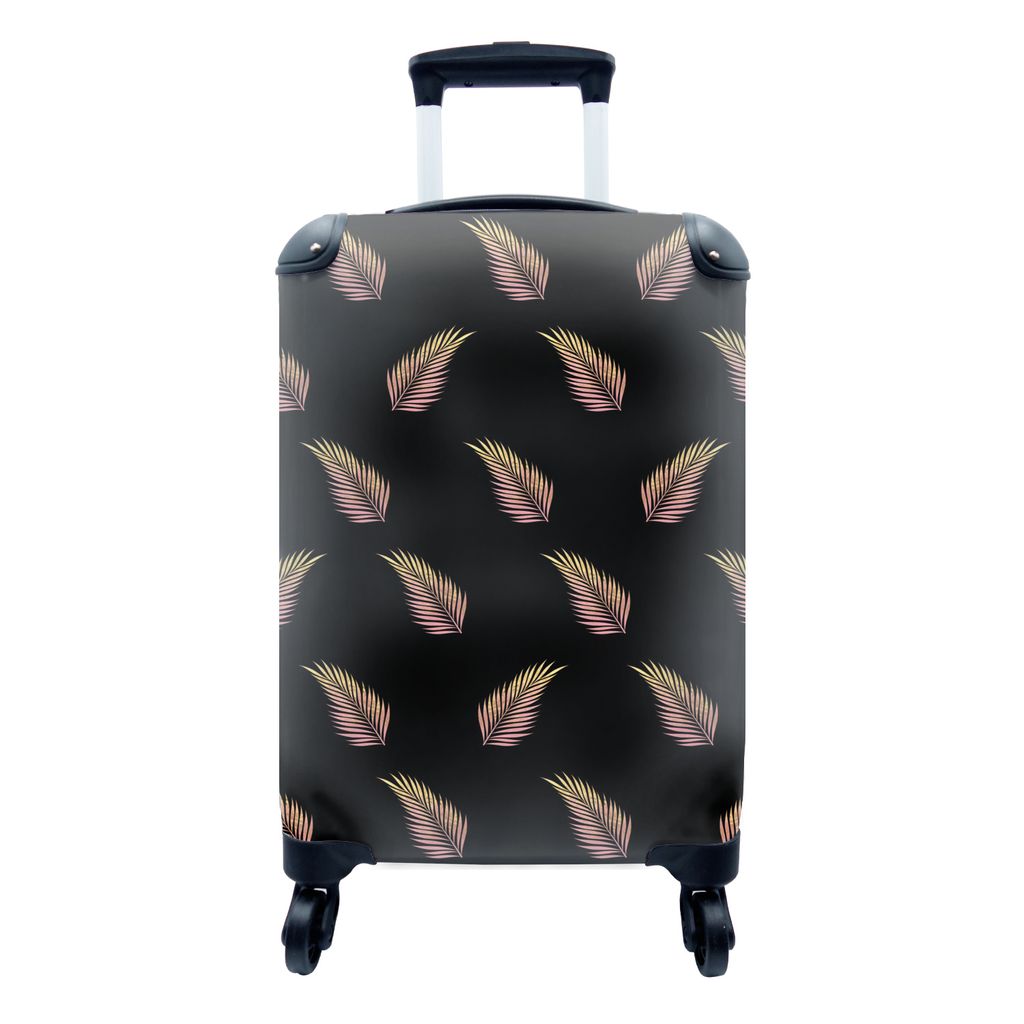 MuchoWow Koffer Handgepäck Trolley Rollkoffer Kleine Reisekoffer mit 4 Rollen - Blätter - Gold - Muster - Cabin Size < 55x40x23 cm & 55x40x20 c...