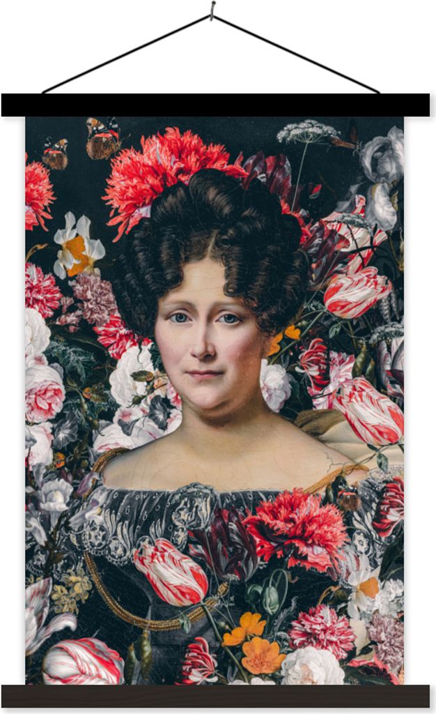 MuchoWow Textilposter Johanna Henriette Engelen - Dubois Drahonet - Blumen 40x60 cm mit schwarzem Rahmen - Wanddekorationen