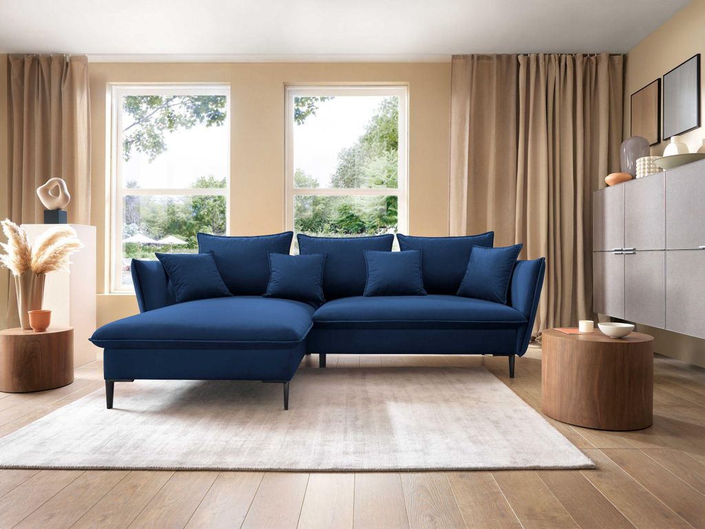 Masseno Ecksofa SOLE mit Schlaffunktion L-Form, Sofa mit Bettkasten, Wohnzimmersofa, Couch, Soffa, Bettsofa, Couchgarnitur- Blau, RIVIERA 81