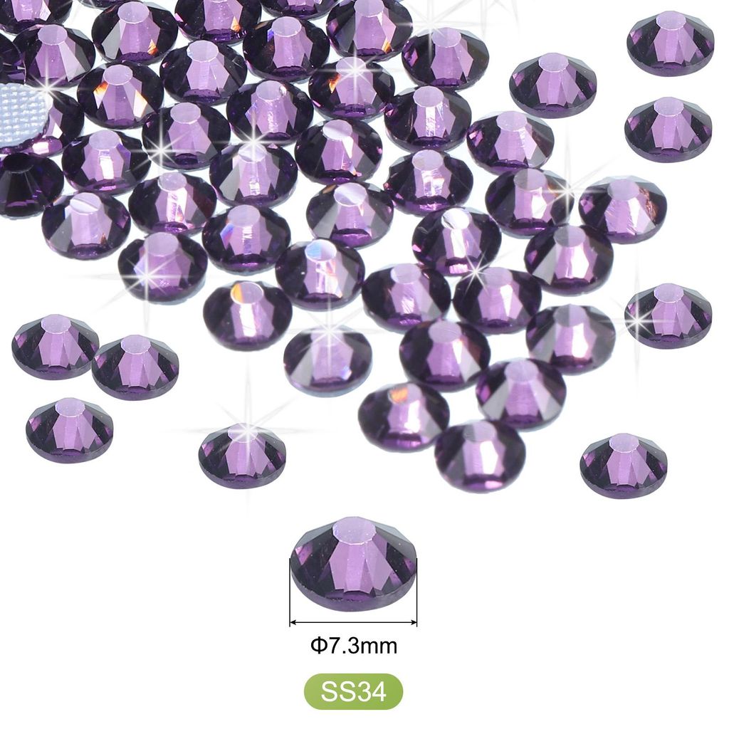 288 Stk Hotfix Strasssteine Flachrš¹cken Kristallglas-Edelsteine fš¹r Basteln Kleidung DIY Dekoration (SS34 7,3 mm, Blasslila)