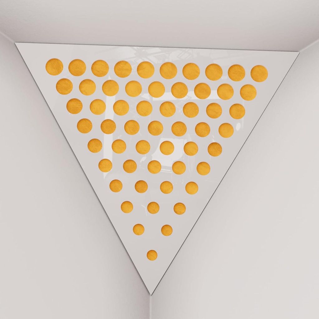 2er-Pack – Deckenecken-Bassfalle "Triangle-F" | Pyramidenförmiger Akustikschaum mit laminierter HDF-Platte und Stoff [ROUNDS-Weißer Kunststoff|...