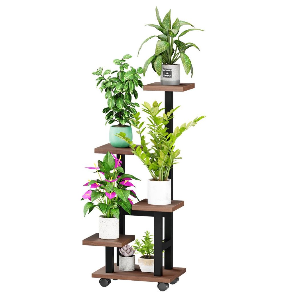 Mulisoft 5-Tier Hölzern Blumenregal Pflanzenregal, Mehrstöckig Blumenständer Pflanzenständer, Blumenbank Blumentreppe Pflanzentreppe, Standrega...