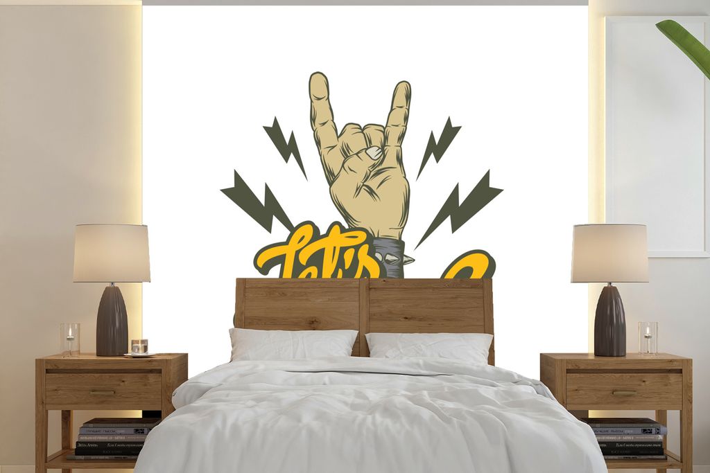MuchoWow Fototapete für Wohnzimmer oder Schlafzimmer Wandtapete Vinyl Motivtapete Vintage - Armband - Rock - 280x280 cm - Hintergrundbild