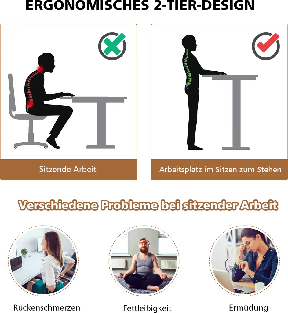 Table pour ordinateur portable réglable en hauteur et stable à brun - 8