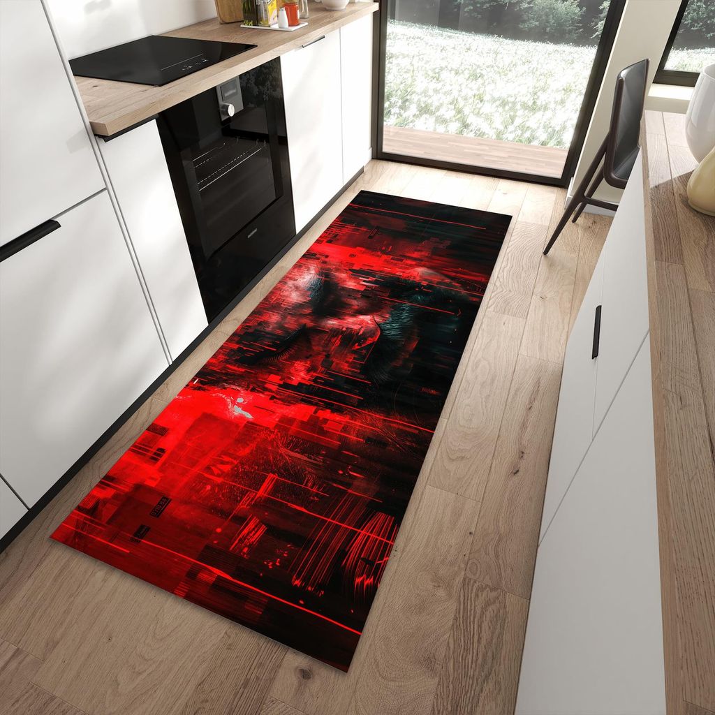 Küchenteppich 90x240cm rutschfest & abwischbar PVC Läufer - Abstrakte Digital Kunst