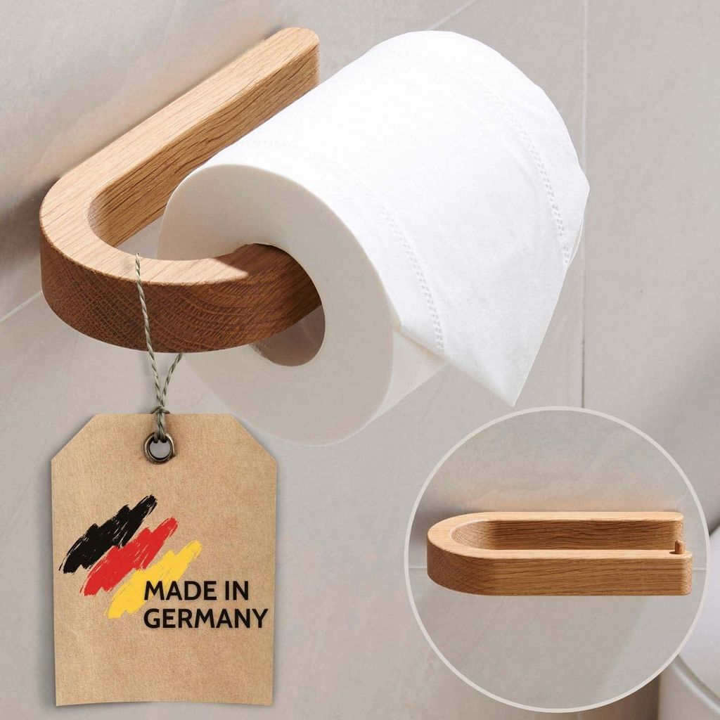 DEKAZIA Toilettenpapierhalter aus Holz | Toilettenpapierhalter ohne Bohren | Toilettenpapierhalter ohne Bohren | Toilettenpapierhalter ohne Bohre...