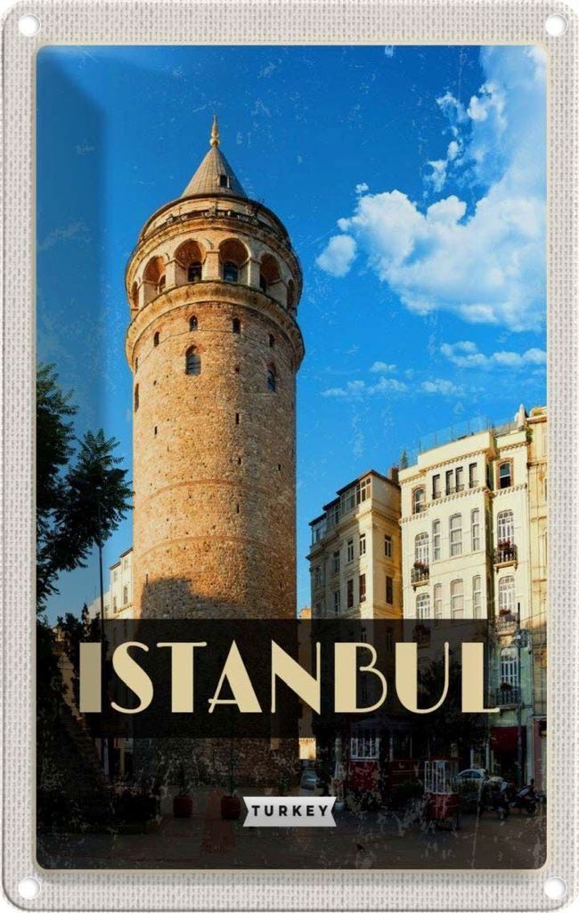 vianmo Blechschild 18x12 cm Retro Istanbul Turkey Galataturm Bildmotiv Reisemotiv Abenteuer Reisen Urlaub