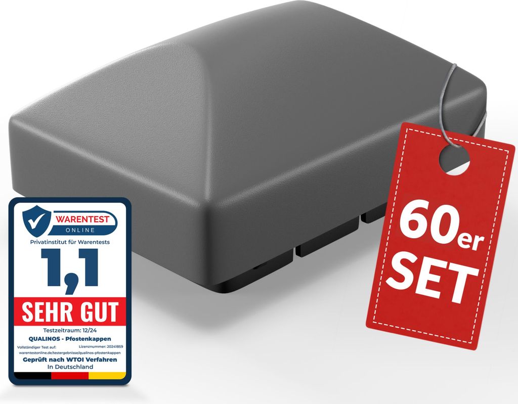 Qualinos Pfostenkappen 60x40 mm mit Runddach Silber 9006 (60 Stück) – für Doppelstabmattenzaun