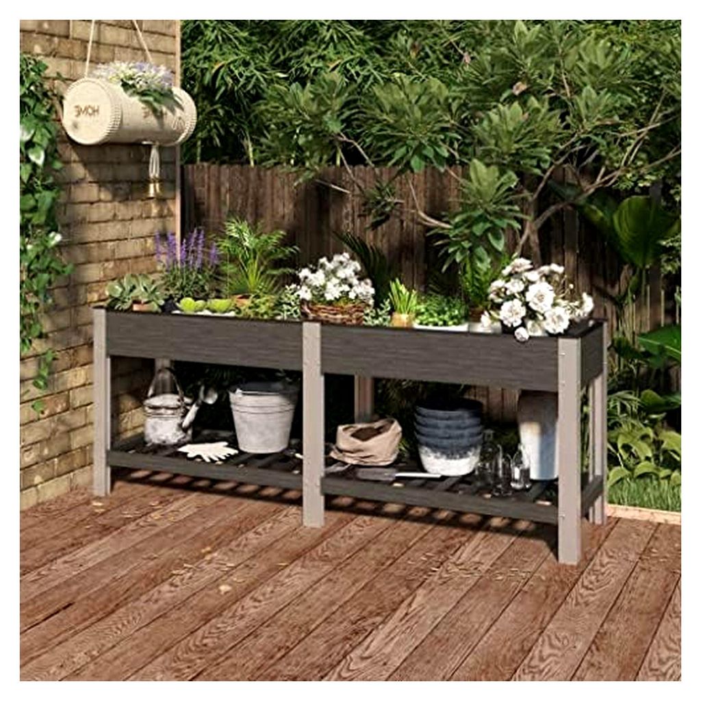 Hochbeet mit Ablage grau 200x50x75cm WPC