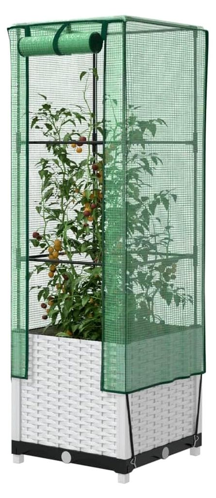 Haus & Garten, Rasen & Garten, Gärten, Töpfe und Pflanzgefäße, Hochbeet mit Gewächshausabdeckung Rattanoptik 40x40x139cm