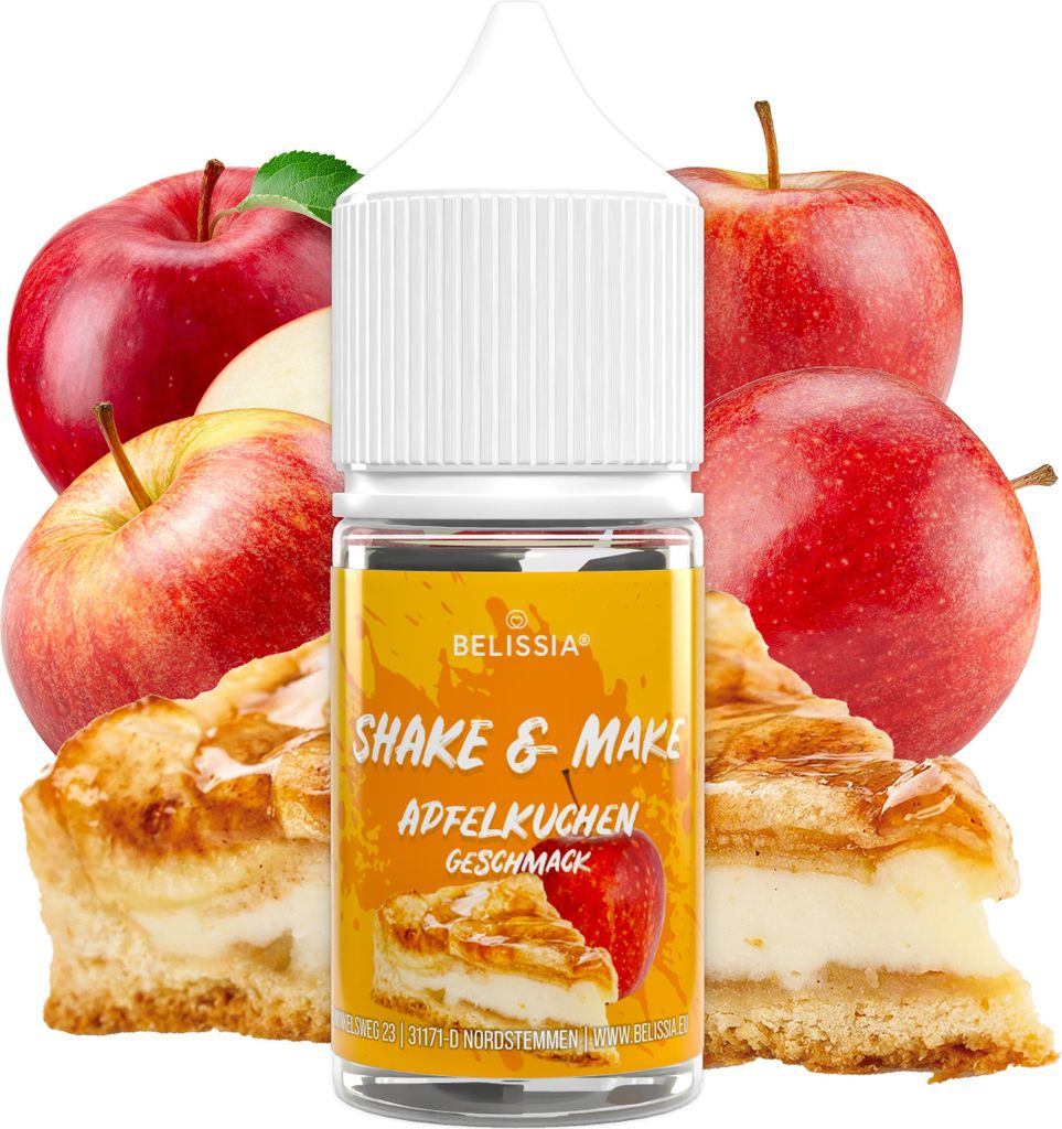 Belissia Shake and Make Apfelkuchen Refill - 30 ml hochdosiertes Lebensmittelaroma - zum Nachfüllen - Für Backen, Speisen, Getränke, Shakes, DIY...