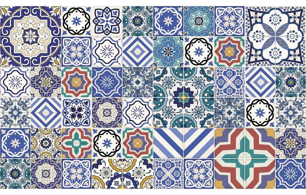 Selbstklebende Fliesenaufkleber für Küche und Bad – 60 Azulejos Blumenmuster-Zementfliesenaufkleber – 60 Aufkleber 10 x 10 cm