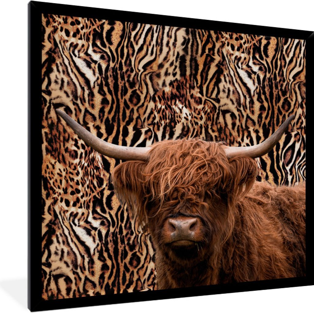 MuchoWow Gerahmtes Poster Panther Druck - Tiere - Schottischer Highlander 40x40 cm - Poster mit Schwarzem Bilderrahmen Wandposter Rahmen Foto Bil...