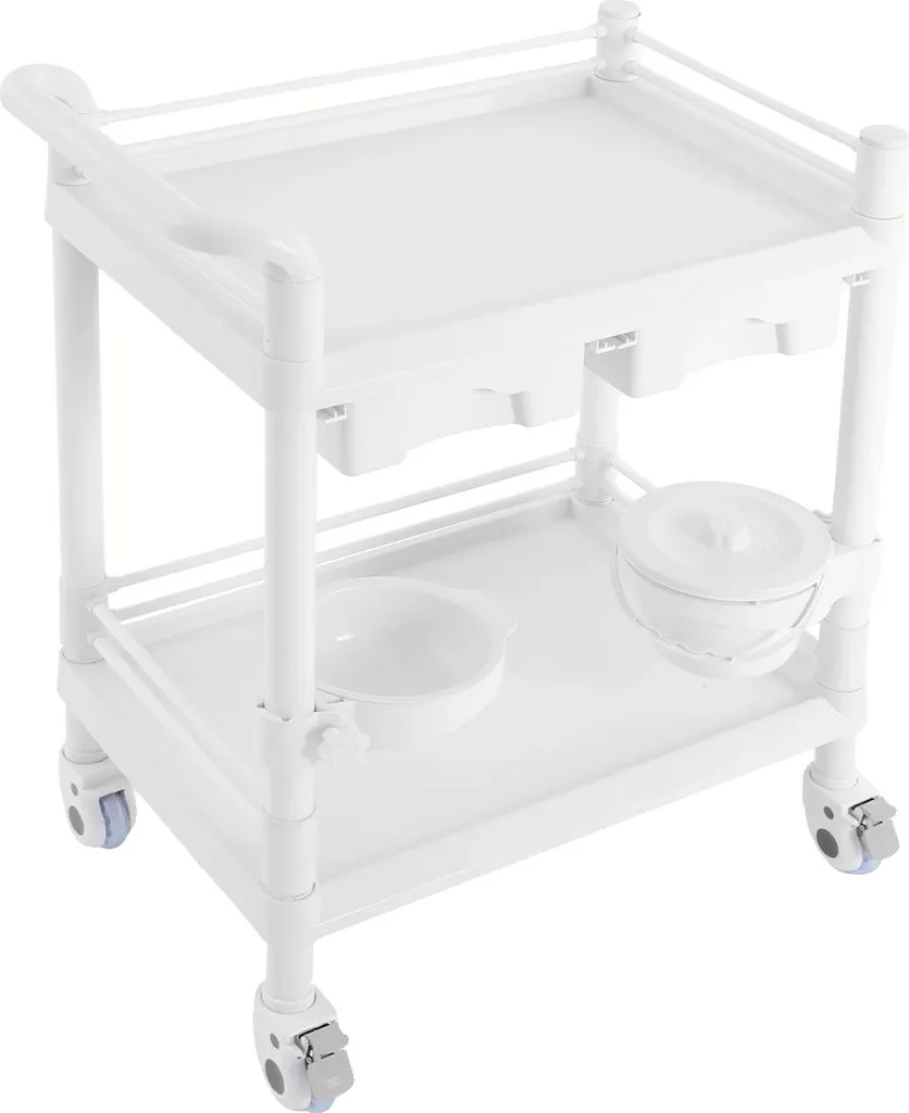 Chariot mobile blanc avec 2 étagères et 2 tiroirs - Modèle XL-2024