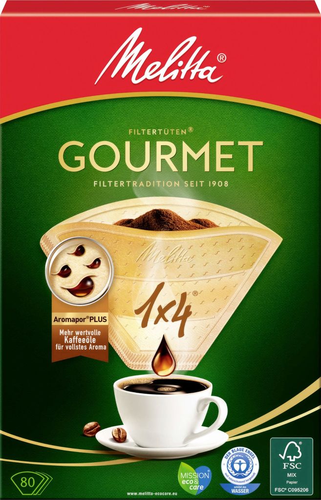 Melitta Gourmet Filtertüten 1x4 Braun Aromapor Plus 80 Produktbild 