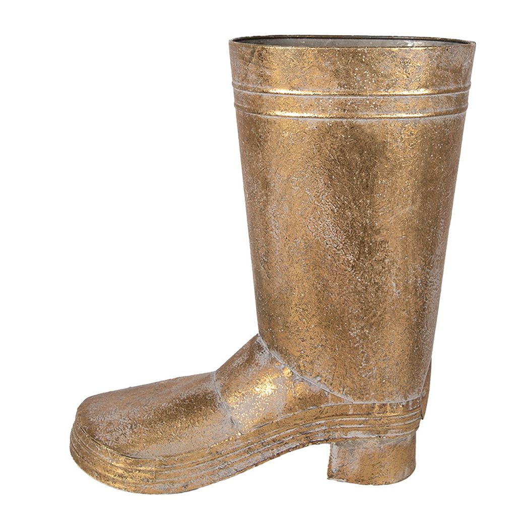 Clayre & Eef Pflanzenhalter Stiefel 37 cm Goldfarbig Metall Produktbild 
