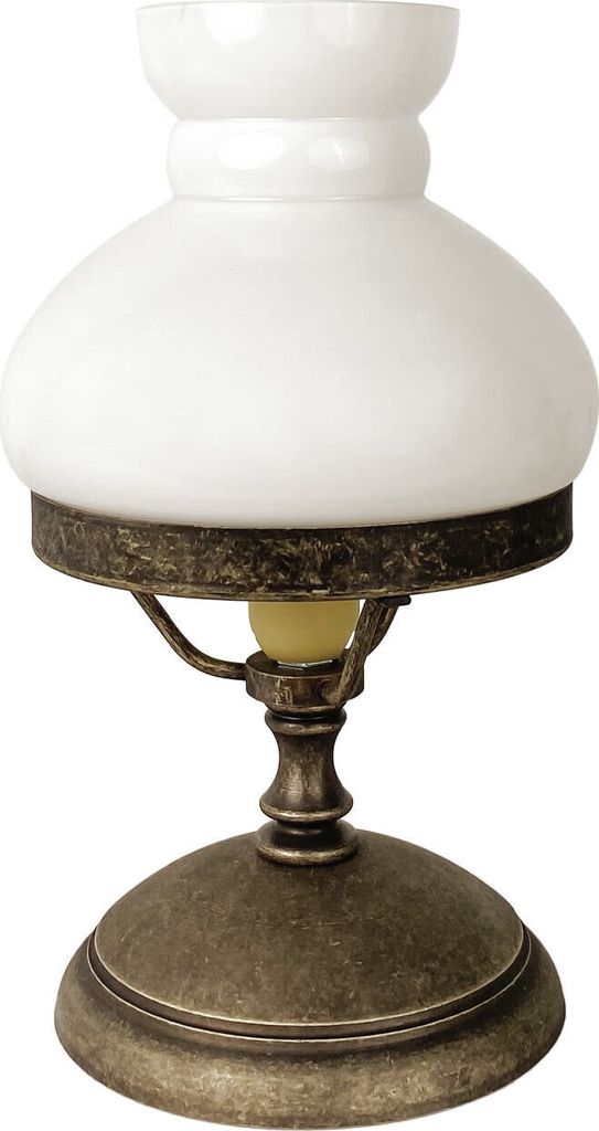 Tischleuchte Echt-Messing Glas E14 Ø 13,5 cm 23,5 cm in Bronze Antik matt Weiß rund Jugendstil Tischlampe