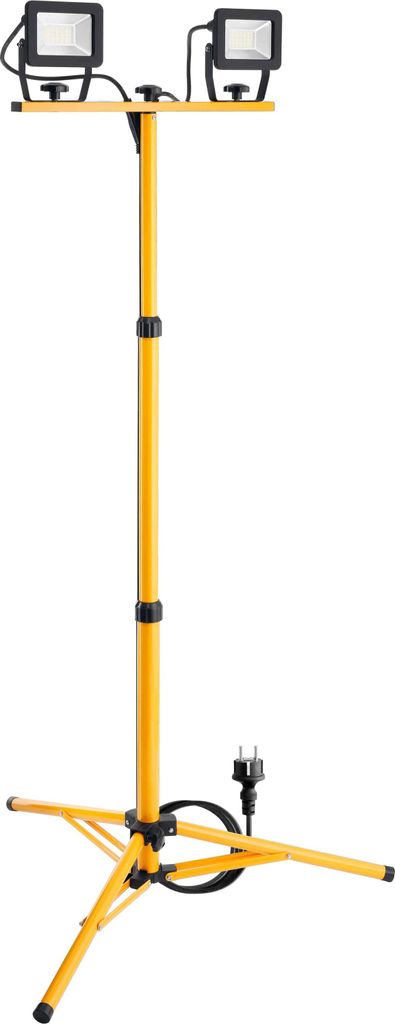 goobay LED-Baustrahler mit Teleskopstativ, 2 x 20 W mit insgesamt 3400 lm und neutralweißem Licht 4000 K schwarz/gelb