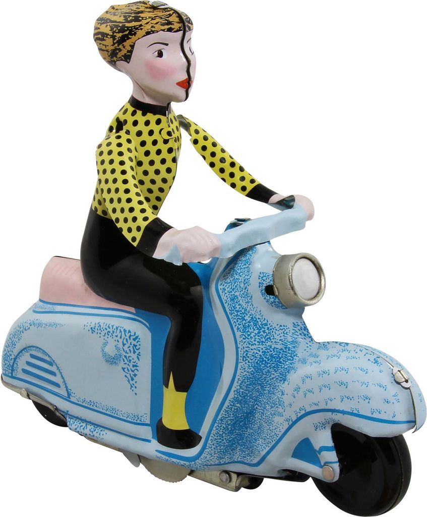 Blechspielzeug Scooter Girl blau-hellblau Mädchen auf Motorroller Roller