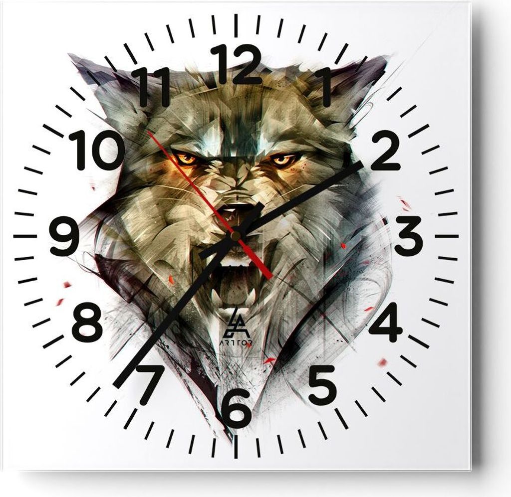 Wanduhr - Quadrat - Glasuhr - Wolf Tier Wald - 40x40cm - Schleichendes Uhrwerk - Lautlos - zum Aufhängen bereit - Dekoration Modern - Wanddekorati...