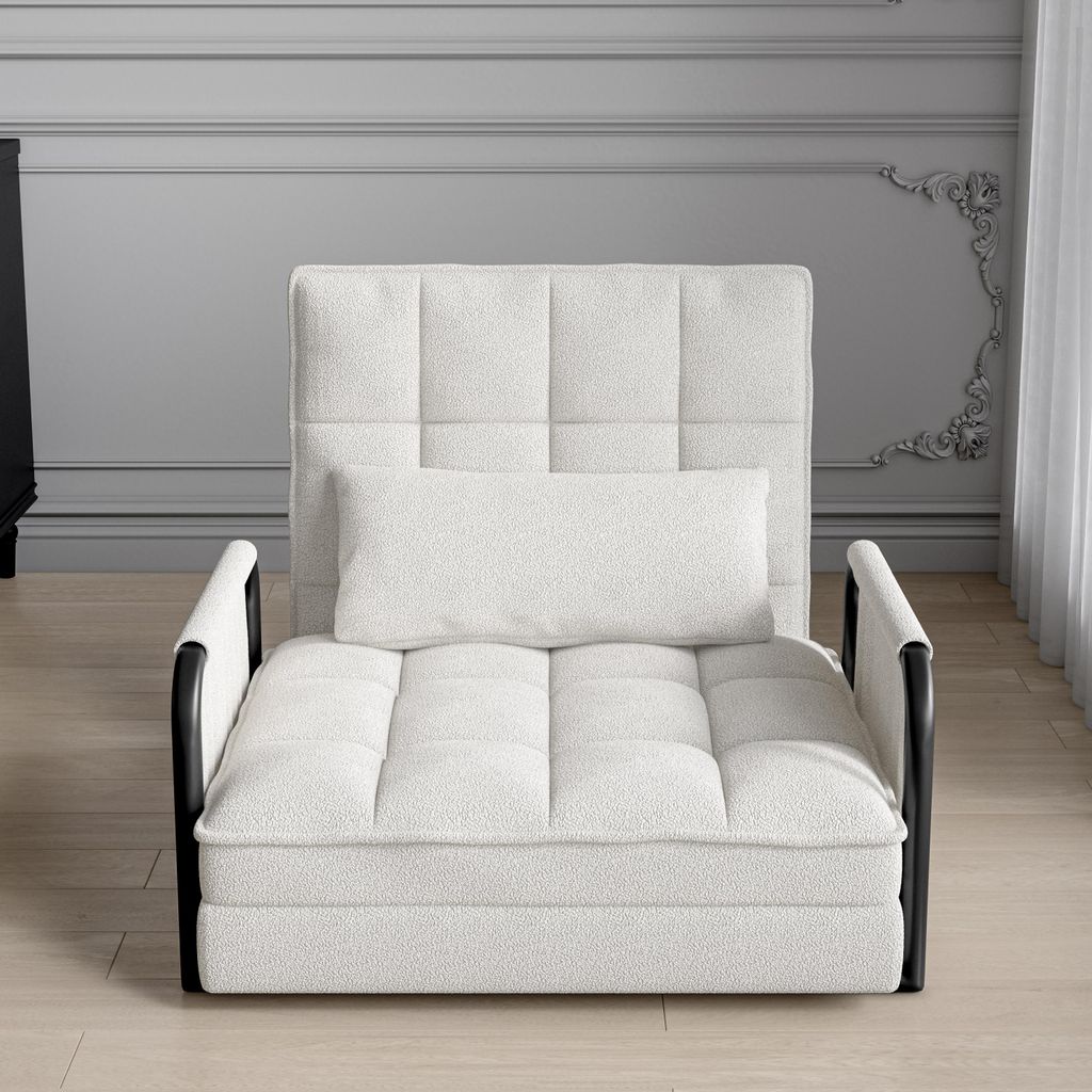 UnboxG Sofa-Bett Beige aus Lammfell, 5-fach verstellbar, Multifunktionale Schlafcouch mit seitlichen Aufbewahrungstaschen