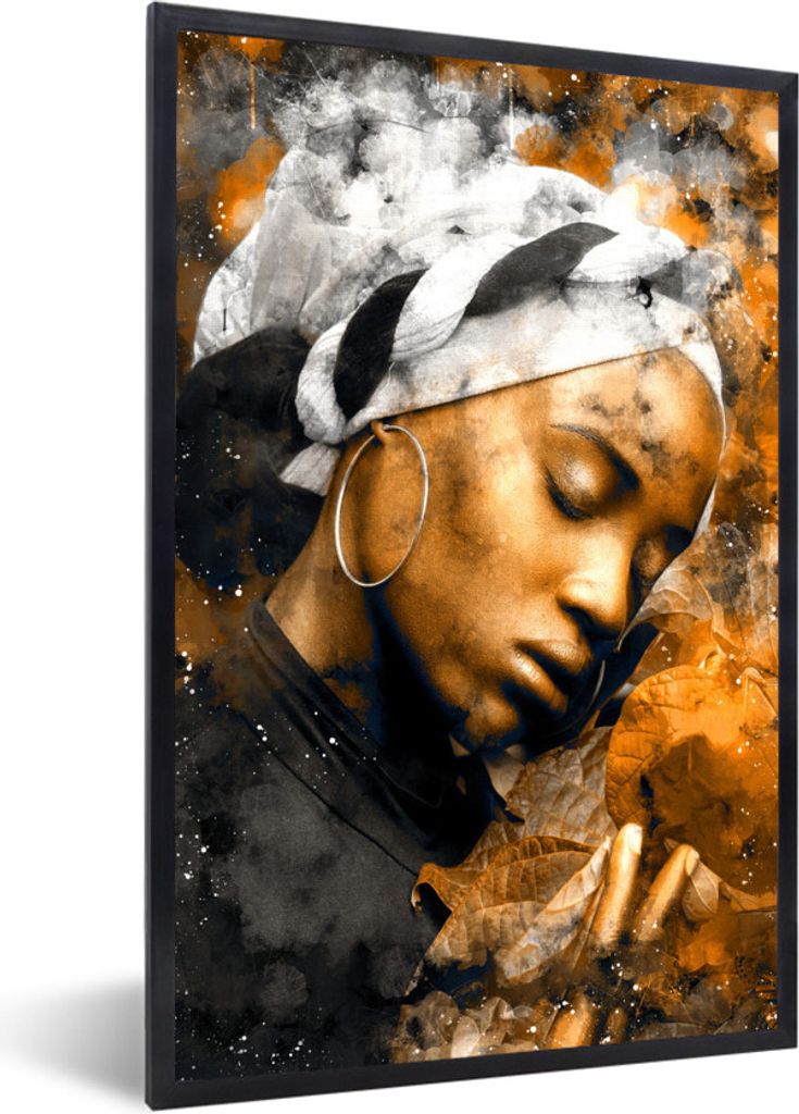 MuchoWow MuchoWow Gerahmtes Poster Frau - Abstrakt - Kopftuch 60x90 cm - Poster mit zchwarzem Bilderrahmen - Kunst