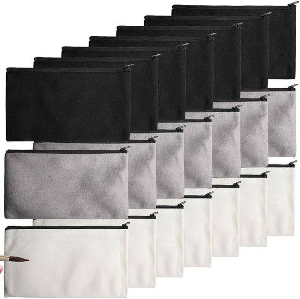 21 Sacs en toile de coton 12x21 cm avec fermeture éclair - Noir Gris Blanc