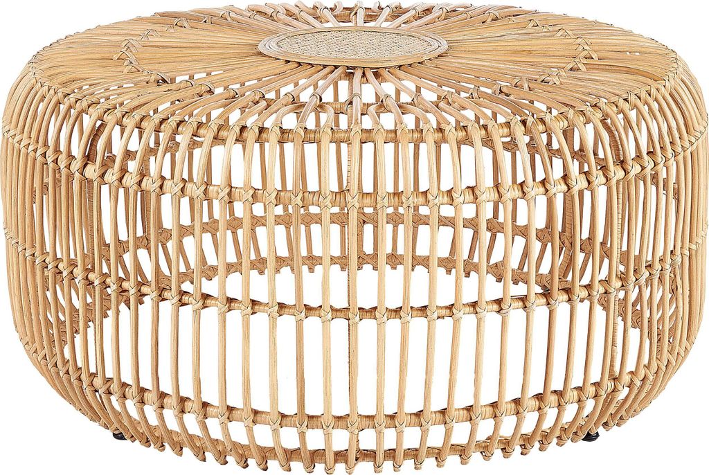 BELIANI Garten Beistelltisch Natürlich Rattan 85 cm Rund Boho Geflochten Outdoor Terrasse Balkon Indoor Wohnzimmer Schlafzimmer Couchtisch