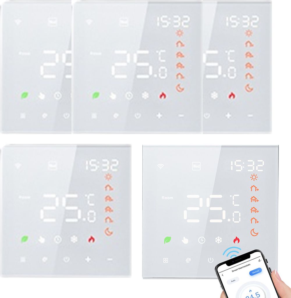 5X Smart Tuya WiFi-Thermostat, Sprachsteuerung, fuer 3A Warmwasserbereitung, Digital LCD Programmierbares Raumthermostat Thermostat Wandthermostat ...