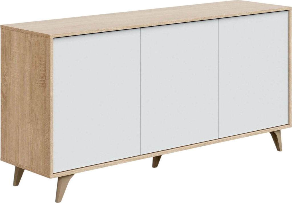 Anrichte Dacell, Modernes Sideboard mit 3 Türen und Einlegeböden, Küchenbuffet, Wohnzimmer-Design-Buffet, 154x40h75 cm, Eiche und Weiß