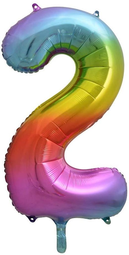 Zahl 2 Regenbogen Folienballon 85 cm