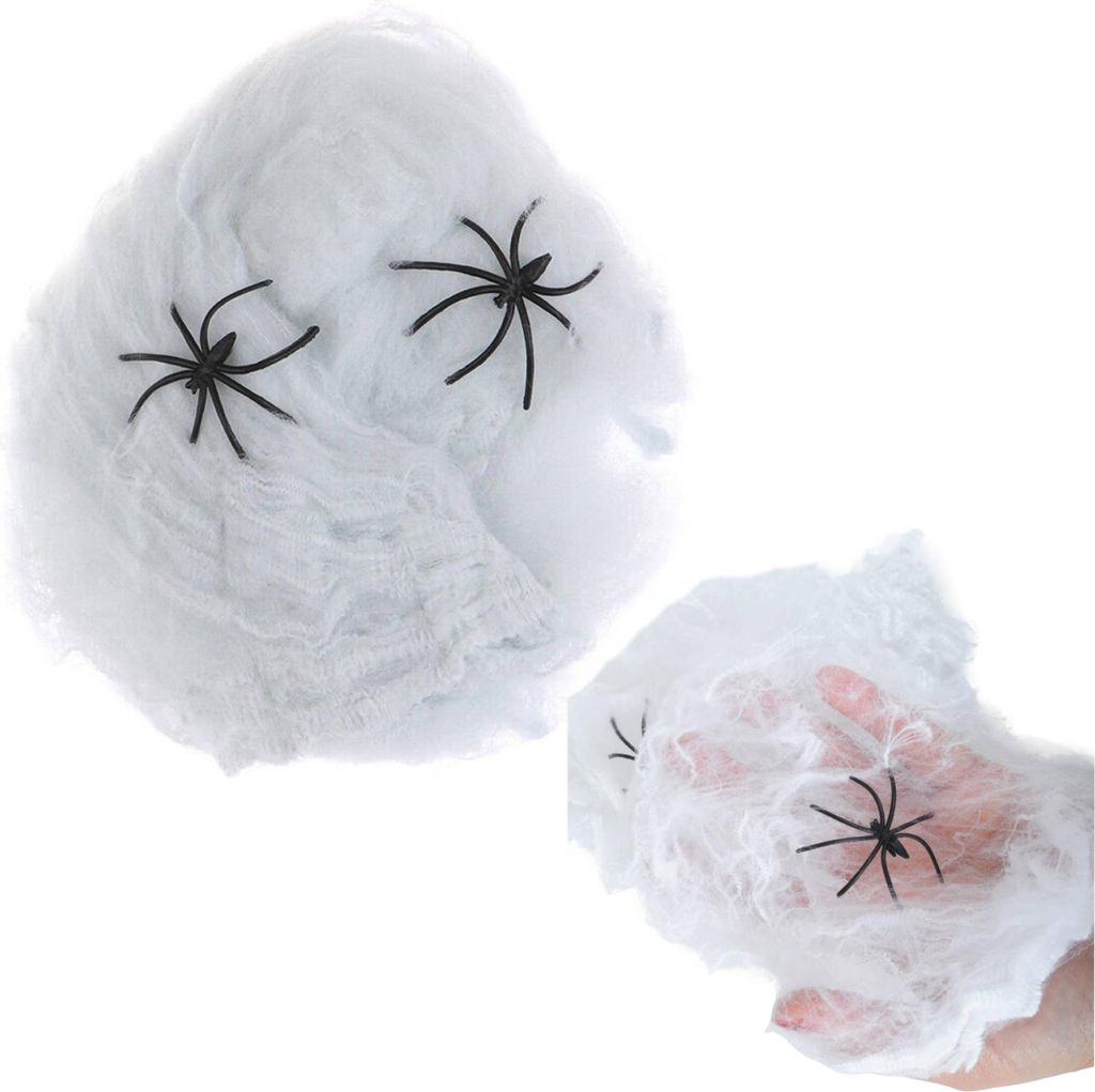 Spinnennetz Kunstnetz Mit Spinnen Halloween Dekoration Weiss +2 Spinnen