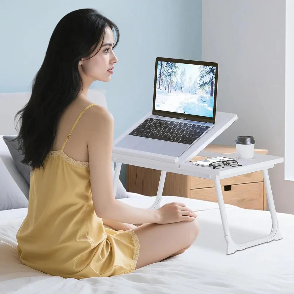 Table pour ordinateur portable : fini le mal de dos au lit avec ce support blanc - 7