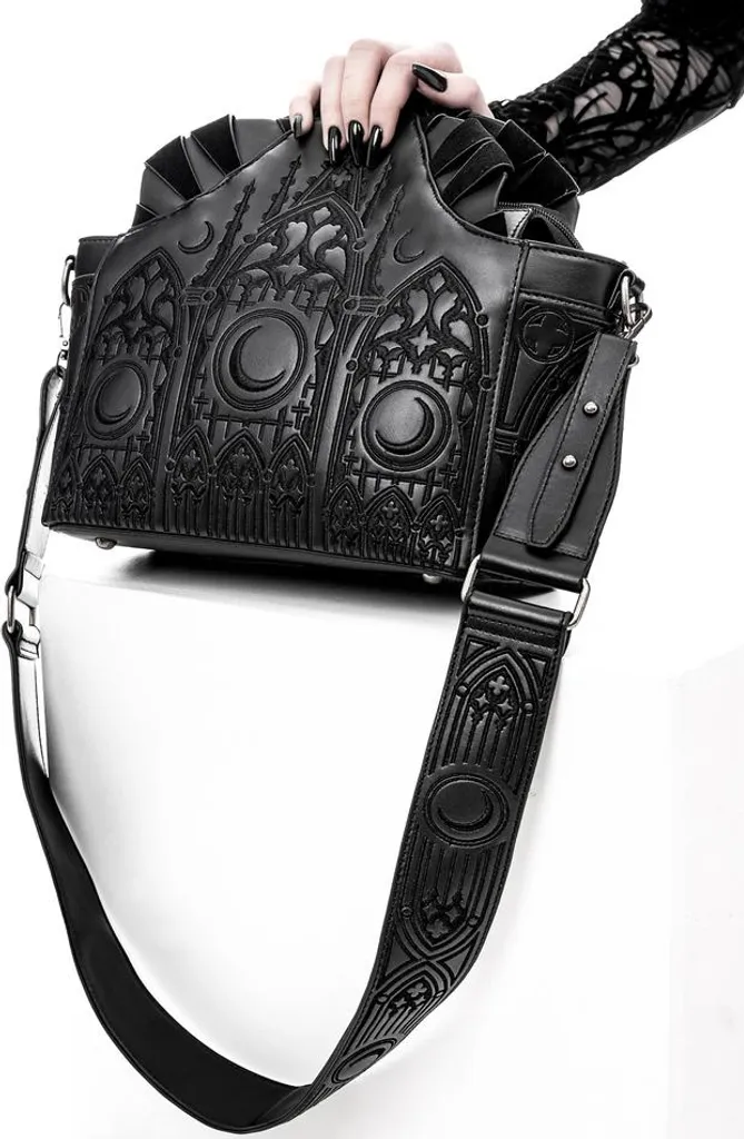 Sac à main Restyle Dark Altar - Accessoire Gothique Noir avec Broderies