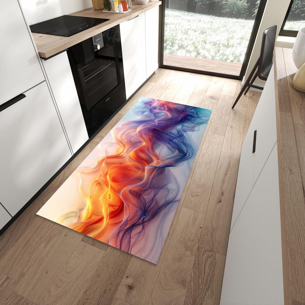 Küchenteppich 90x180cm rutschfest & abwischbar PVC Läufer - Farbwirbel