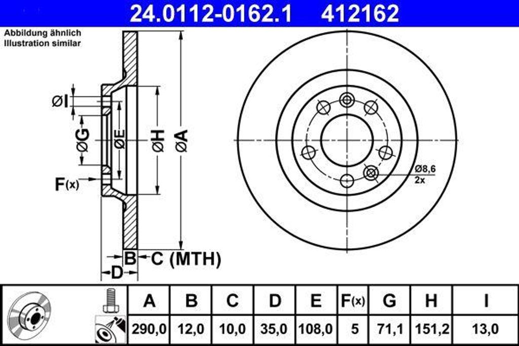 ATE 24.0112-0162.1 Bremsscheibe OE 424972 kompatibel mit C5, 407, 508, 607, RCZ