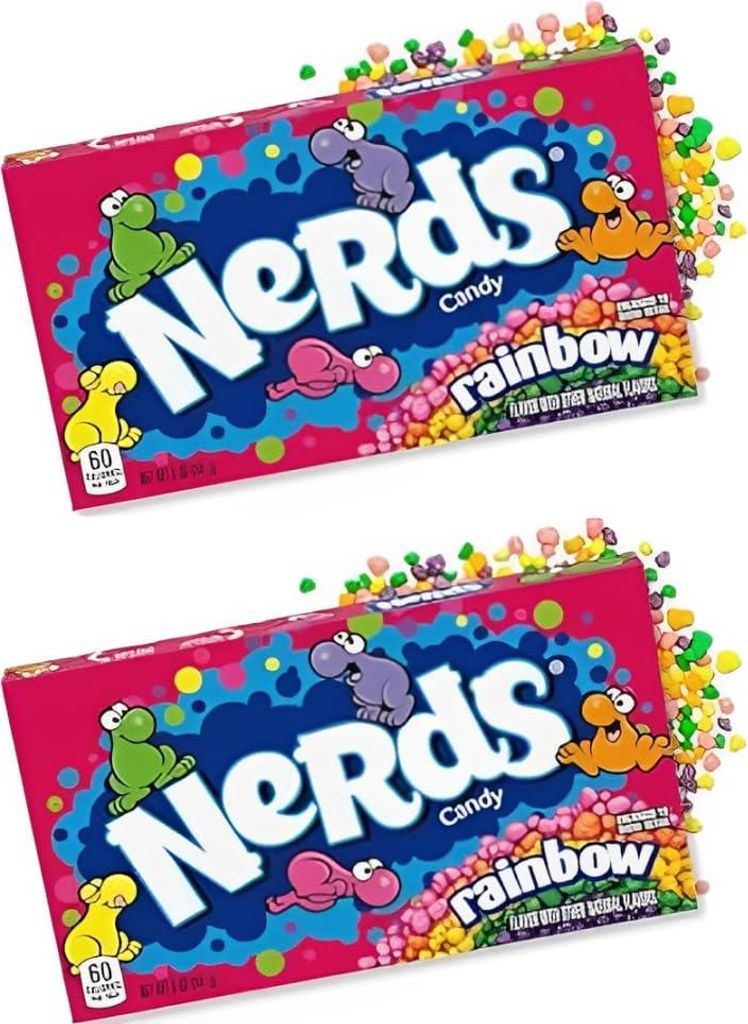 Wonka Nerds Rainbow 2er Set – 2×141 g Theaterbox | Bunte Kaubonbons & knuspriger Zuckerkick+Heartforcards Versandschutz
