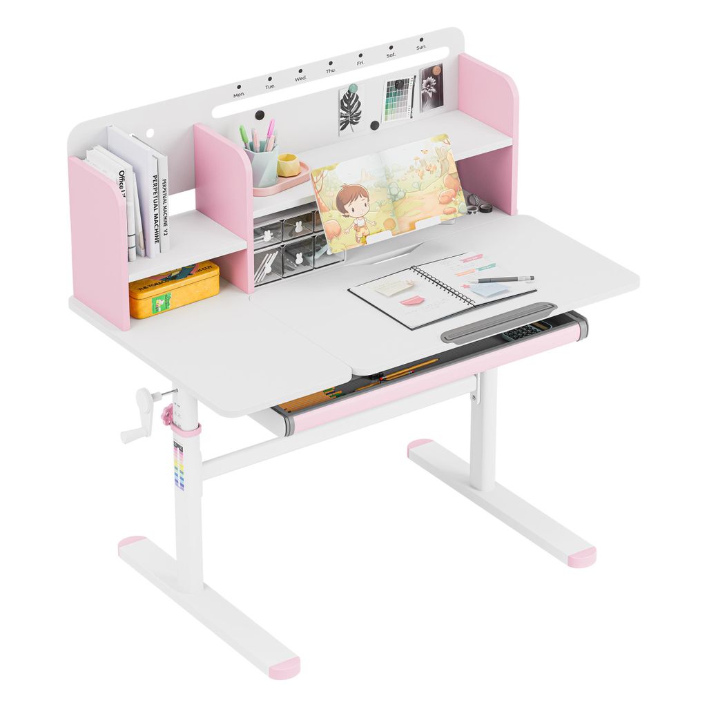 Mark Adler Kinderschreibtisch Study 5.7 Pink Höhenverstellbar, Ergonomischer Schreibtisch mit Neigbarer Platte, Schublade, Rosa