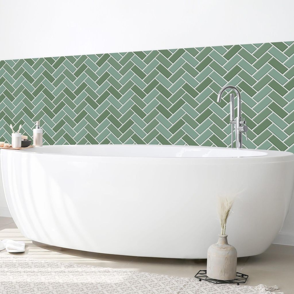 Wandverkleidung Bad mit Motiv selbstklebend - 0.35 mm Wandpaneel matt wasserfest Design grün Fliesenoptik Unifarben Badrückwand fugenlos 200x50 cm