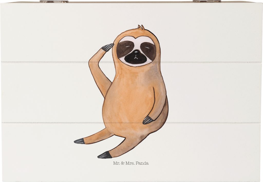 Mr. & Mrs. Panda Geschenkbox Faultier Vogel 22 x 15 cm - Weiß - Geschenk, holz, Genervt, faul, Faultiere, Schatzkiste, Holzkiste mit Deckel, Müde...