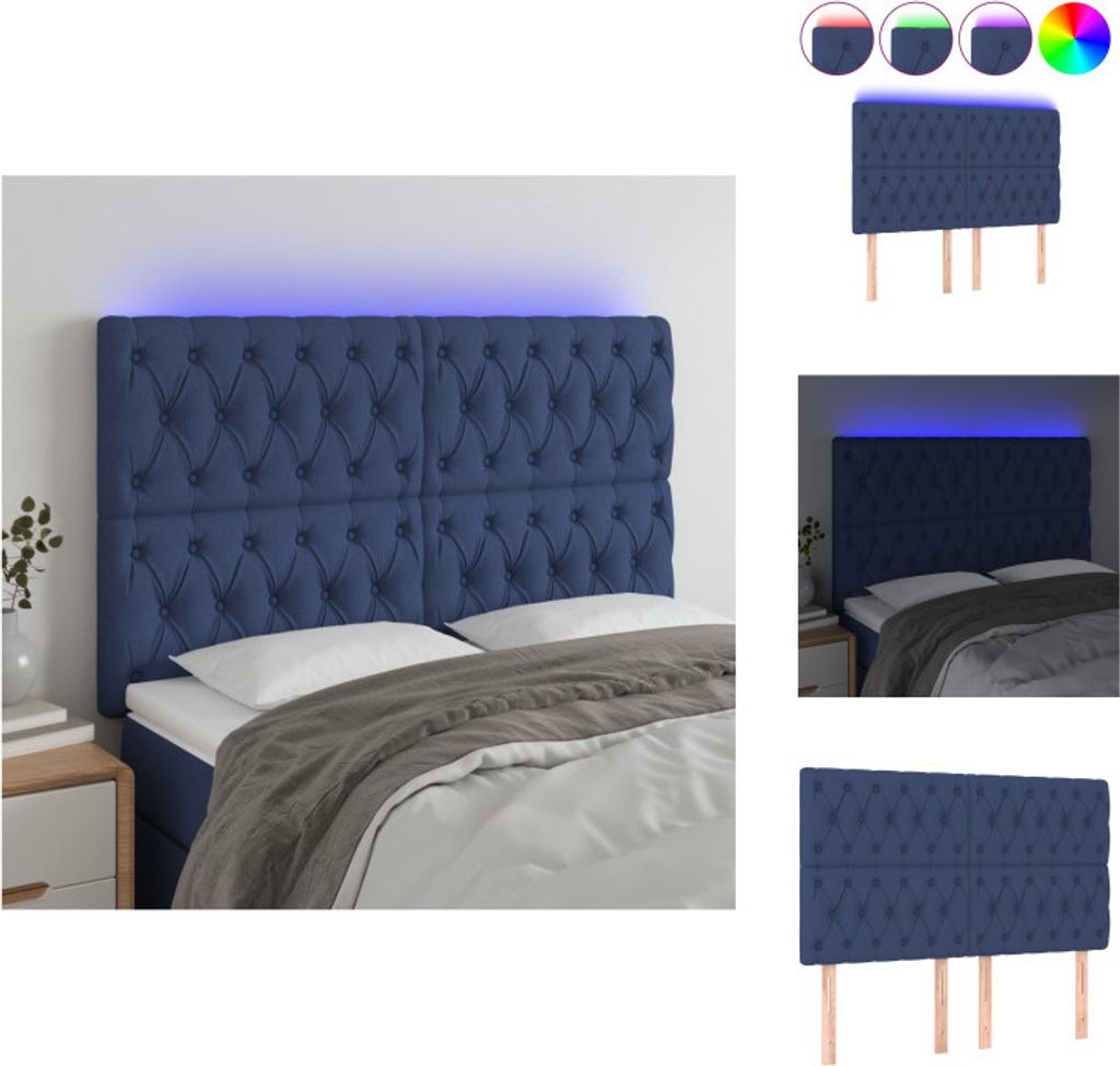 vidaXL LED Kopfteil Blau 160x7x118/128 cm Stoff - Kopf- & Fußenden
