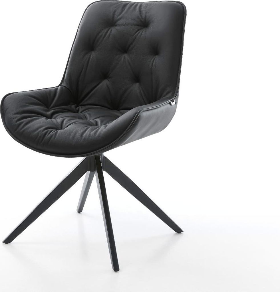 DELIFE Drehstuhl Taimi-Flex Echt-Leder Schwarz Kreuzgestell breit Schwarz 360° drehbar Wippfunktion