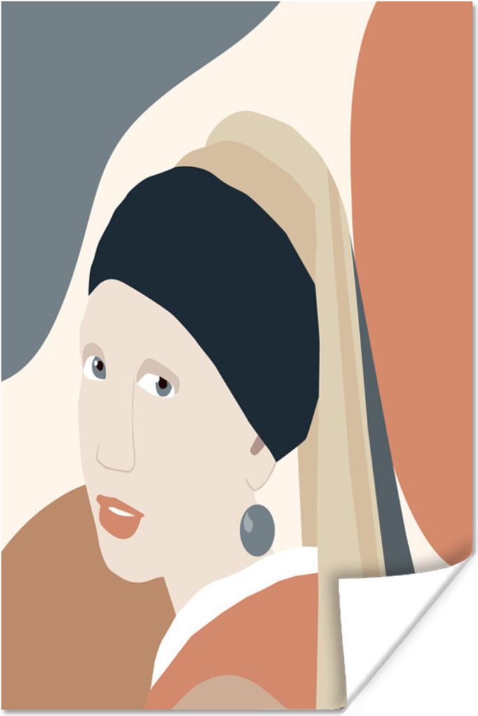 MuchoWow Poster Pastell - Mädchen mit Perlenohrring - Orange 120x180 cm - Kunstposter