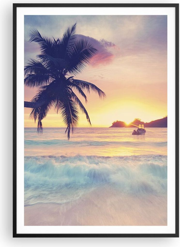 Gerahmtes Poster - Schwarzer Rahmen - Meer Strand Palme - 70x100 cm - Wand Bild - Wanddeko - Wandbilder - Kunstposter - Wandposter - Bilderrahmen -...