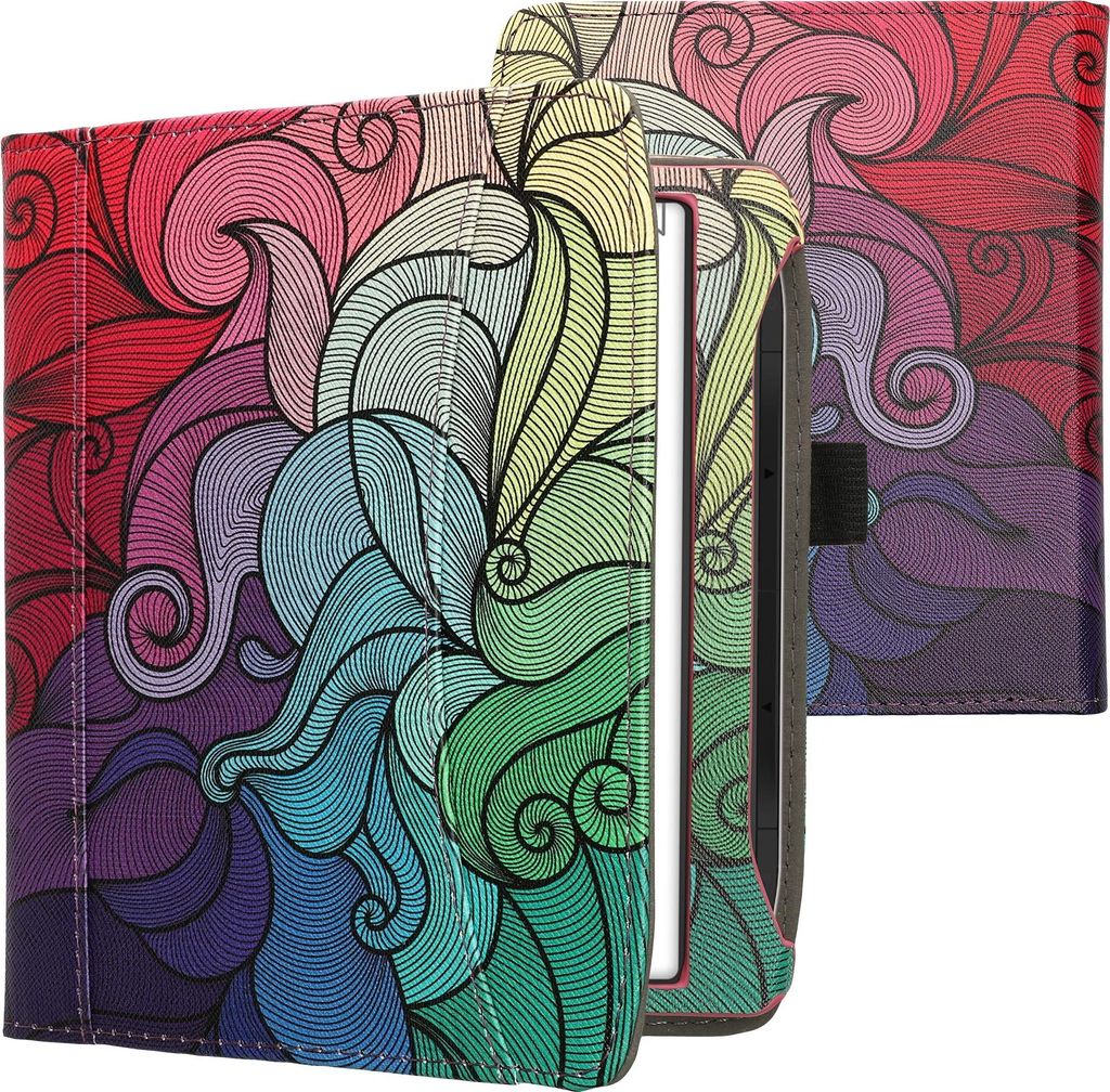 kwmobile Flip Hülle kompatibel mit Pocketbook Era / Era Color - Vorderfach Handschlaufe - Farbrausch Pink Blau Grün