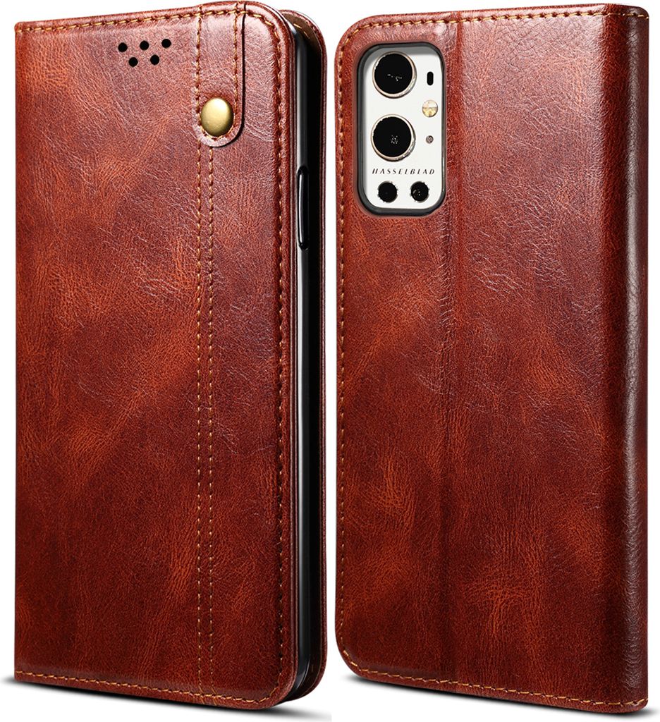 OnePlus 9 Pro Hülle, LaimTop Leder Flip Brieftasche Schutzhülle für OnePlus 9 Pro Rot